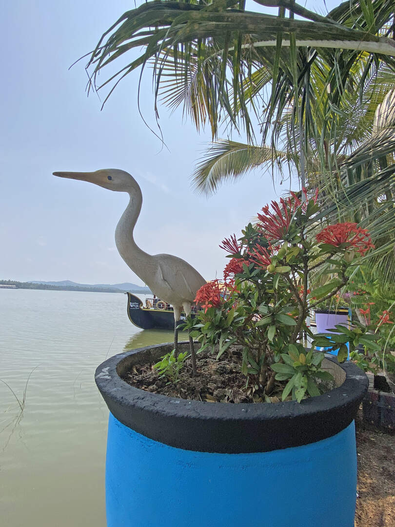 Egret statues inside the beautifully landscaped park